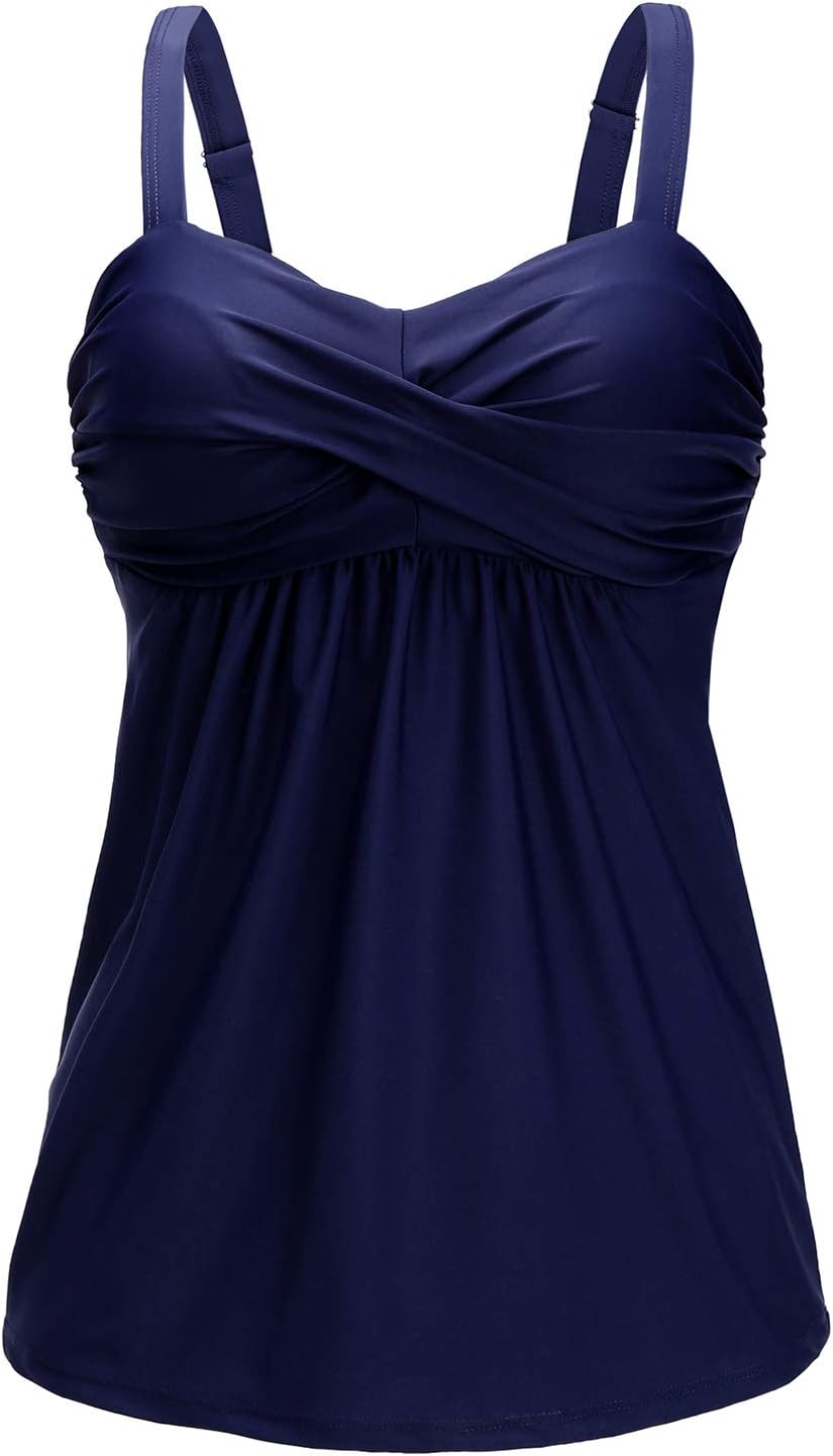 Hyling Womens Tankini Swimsuits Ruched Two Pieces Tankini with Triangle Tummy Cover Swimwear