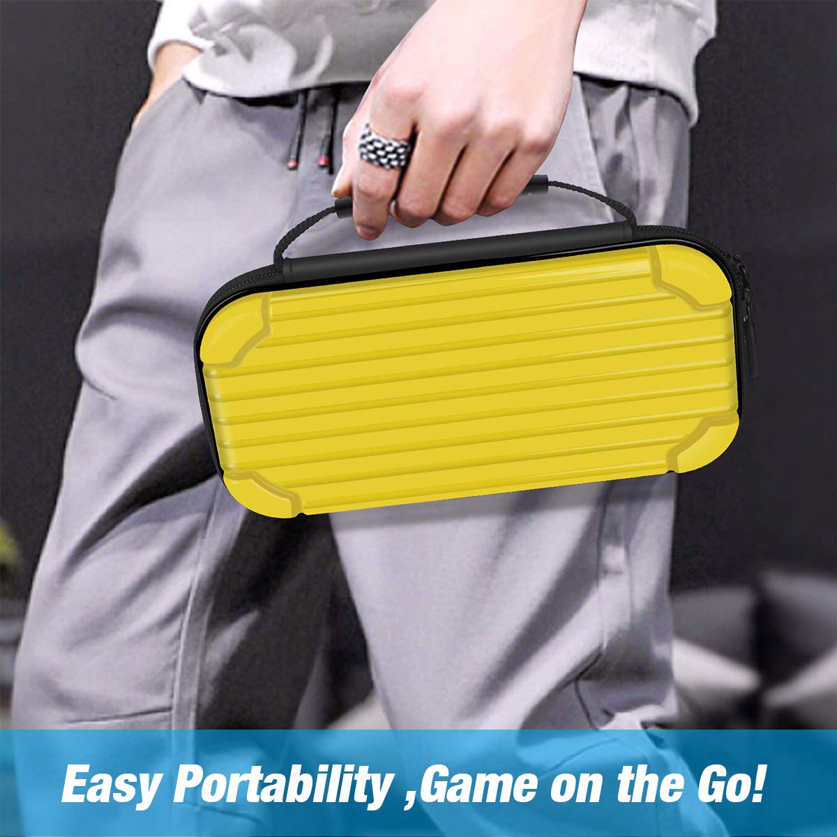 Carry Case for Nintendo Switch Lite Portable Travel Protector Case with 10 Game Slots and Tempered Glass Screen Protector - Yellow