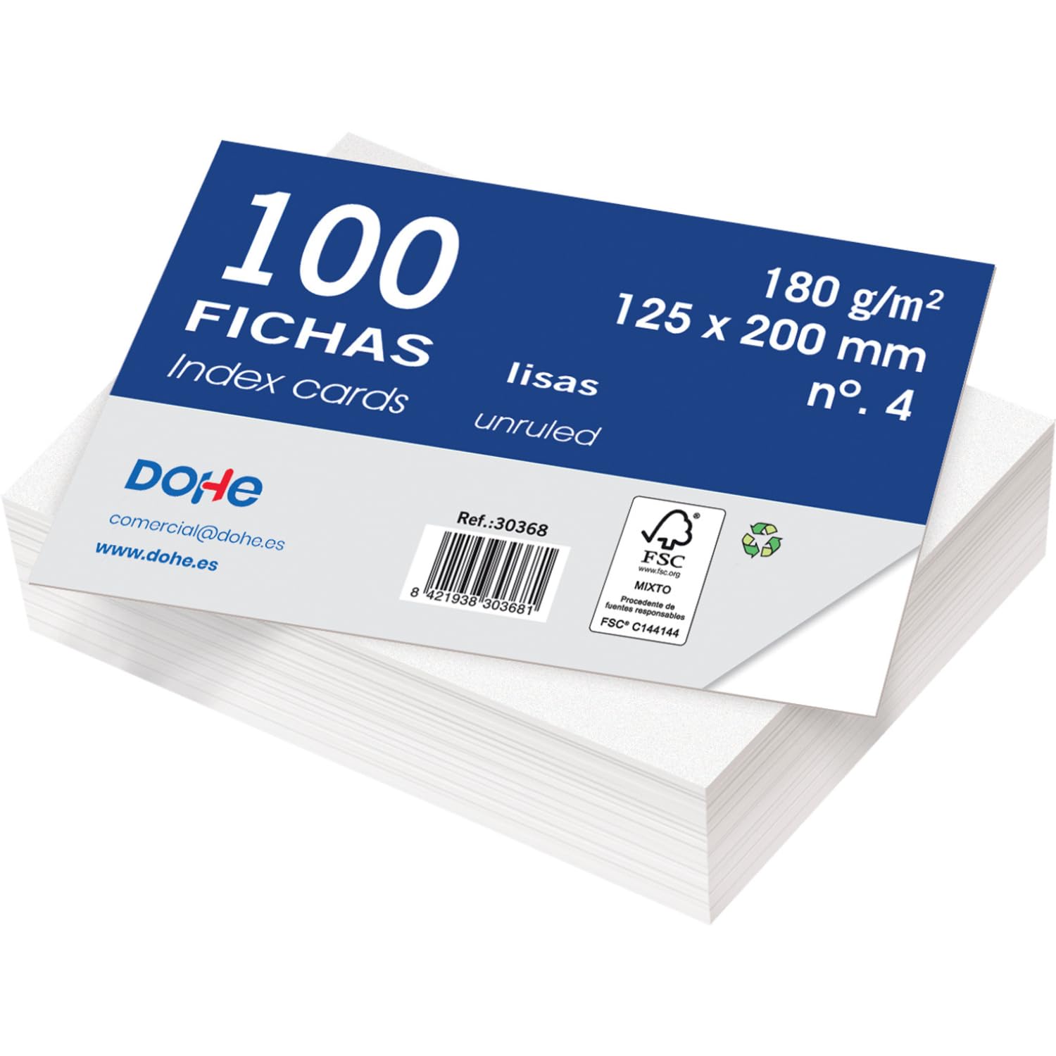 Dohe - Plain Cardstock Sheets (100 pcs.) - Cards for Writing Notes, Size 20 x 12.5 cm, 180 g/m², No. 4, Office Supplies - FSC Mix AEN-COC-000243 - White