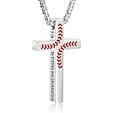 VULETO Baseball Bible Verse Cross Necklace for Boys Men, Stainless Steel Cross Pendant Baseball Valentines Christian Religious Jewelry Christmas Gifts for Teen Boys Kids Teens