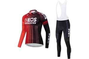 X-CQREG Men's Cycling Clothing Set Long Sleeve Cycling Jersey Zipper Pocket Bike Outfit Cycling Bib Pants Gel Padded