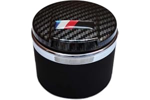 StoreBao Car Ashtray for BMW 1/3/5/7 Series and X1/X3/X5/X6, with LED Light and Lid, Detachable and Portable (Carbon Fiber)