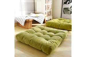 HIGOGOGO Solid Square Seat Cushion, Tufted Thicken Pillow Seat Soft Corduroy Chair Pad Tatami Floor Cushion for Yoga Meditation Living Room Balcony, Green, 22x22 Inch