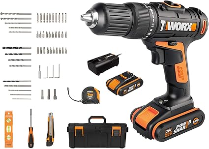 Worx Perceuse Visseuse A Percussion Sans Fil 20v Wx371 7 Avec 55pcs 40nm 13mm Mandrin Metal Auto Bloquant 2 Vitesses 2 Batteries Au Lithium Ion 2 0ah Rapide Chargeur Amazon Fr Bricolage