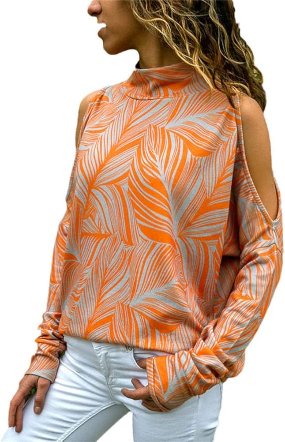 Clearance!!Womens Long Sleeve Blouse, Casual Loose Off Cold Shoulder Tunic  Tops Striped Floral Print Jumper T-Shirt