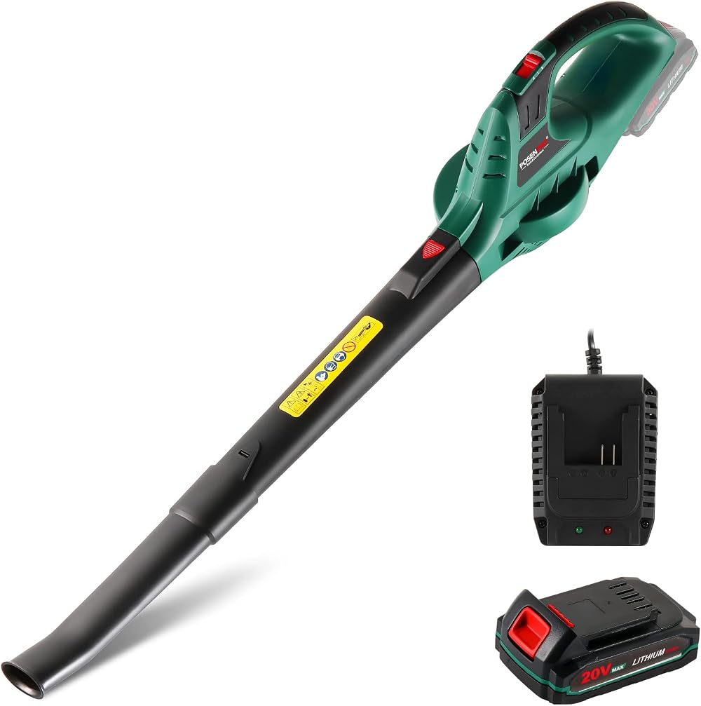 POSENPRO 20V Cordless Leaf Blower with Battery and Charger 2 Speeds 130 MPH