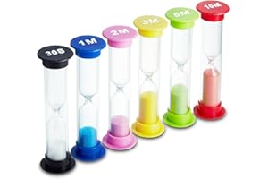 URBAMERICAN Sand Timer 6 Colors Hourglass Sandglass Sand Clock Timer 30sec / 1min / 2mins / 3mins / 5mins / 10mins (Pack of 6). for Classroom Game Home Office, Toothbrush Timer for Children Kids