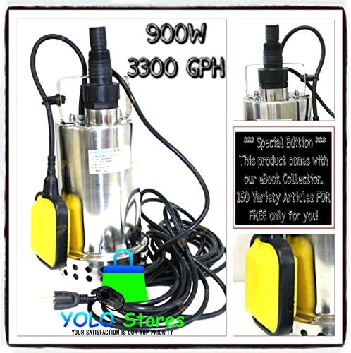Submersible Water Pump Pool Drain Sump Transfer Emergency Sub Stainless Steel Pond 900W 330 GHP Debris by YOLO Stores