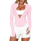 LEEDYA Women's Long Sleeve Workout Jackets Zip Up Lightweight Slim Fit Track Tops Fall Yoga Athletic Shirts with Pockets
