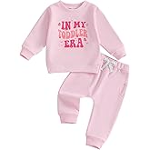 wdehow Toddler Baby Girl Fall Clothes 2T 3T 4T 5T Letter Print Long Sleeve Sweatshirt Tops Elastic Waist Pants 2Pcs Outfits