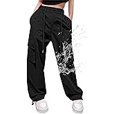 Cromoncent Cargo Pants Girls & Women Parachute Pants Y2K Baggy Rave Clothes Waterproof with Pockets, 6 Years - 3XL