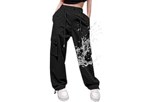 Cromoncent Cargo Pants Girls & Women Parachute Pants Y2K Baggy Rave Clothes Waterproof with Pockets, 6 Years - 3XL