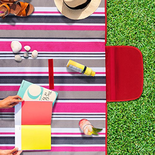 80×60“Family Picnic Blanket with Tote, Extra Large Foldable and Waterproof Camping Mat for Outdoor Beach Hiking Grass Travel NaturalRays