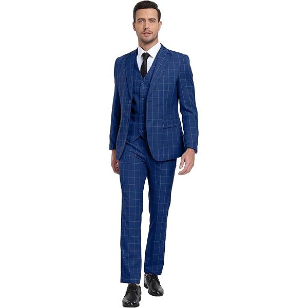 Pkrboro Men's Pinstripe Two Pieces Suit Double Breasted