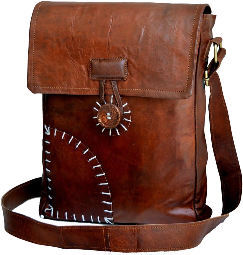 Jaald 13" Leather satchel Genuine Leather Messenger Bag crossbody shoulder bag tote courier bag