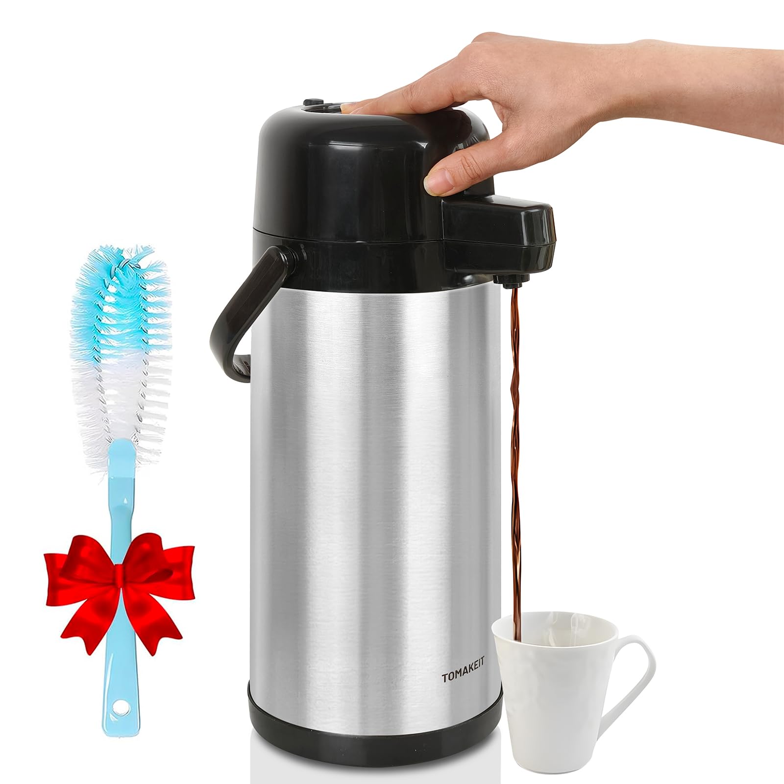 Photo 1 of TOMAKEIT Airpot Coffee Carafe for Keeping Hot,102oz/3L Coffee Dispenser Thermal with Pump,Insulated Stainless Steel Hot Beverage Dispenser for Parties,Thermal Carafe for Hot Drinks Water Tea Chocolate