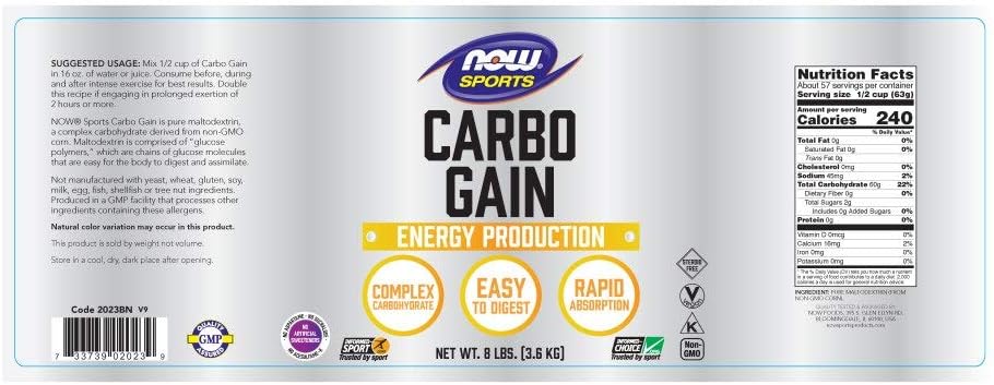 NOW Sports Nutrition, Carbo Gain Powder (Maltodextrin), Rapid Absorption, Energy Production, 8-Pound: Health & Personal Care