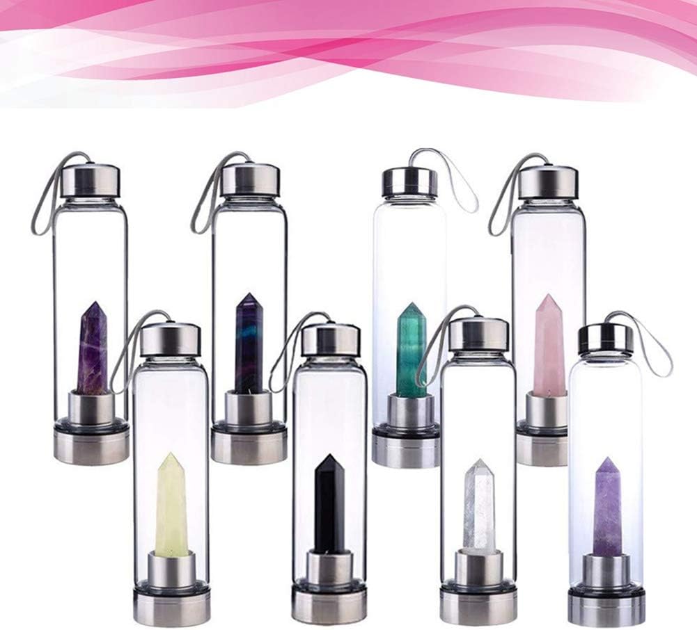 Power of Crystal Healing-Natural Crystal Glass Water Bottle - Crysalt Elixir Bottle with Removable Gemstones and Protective Sleeve