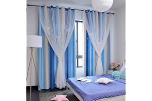 Yancorp Curtains for Girls Bedroom Kids Room Rainbow Curtains Nursery Curtain 63 inches Length Grommet Rainbow Color Decor for Playroom (Blue Beige, W52 X L63)