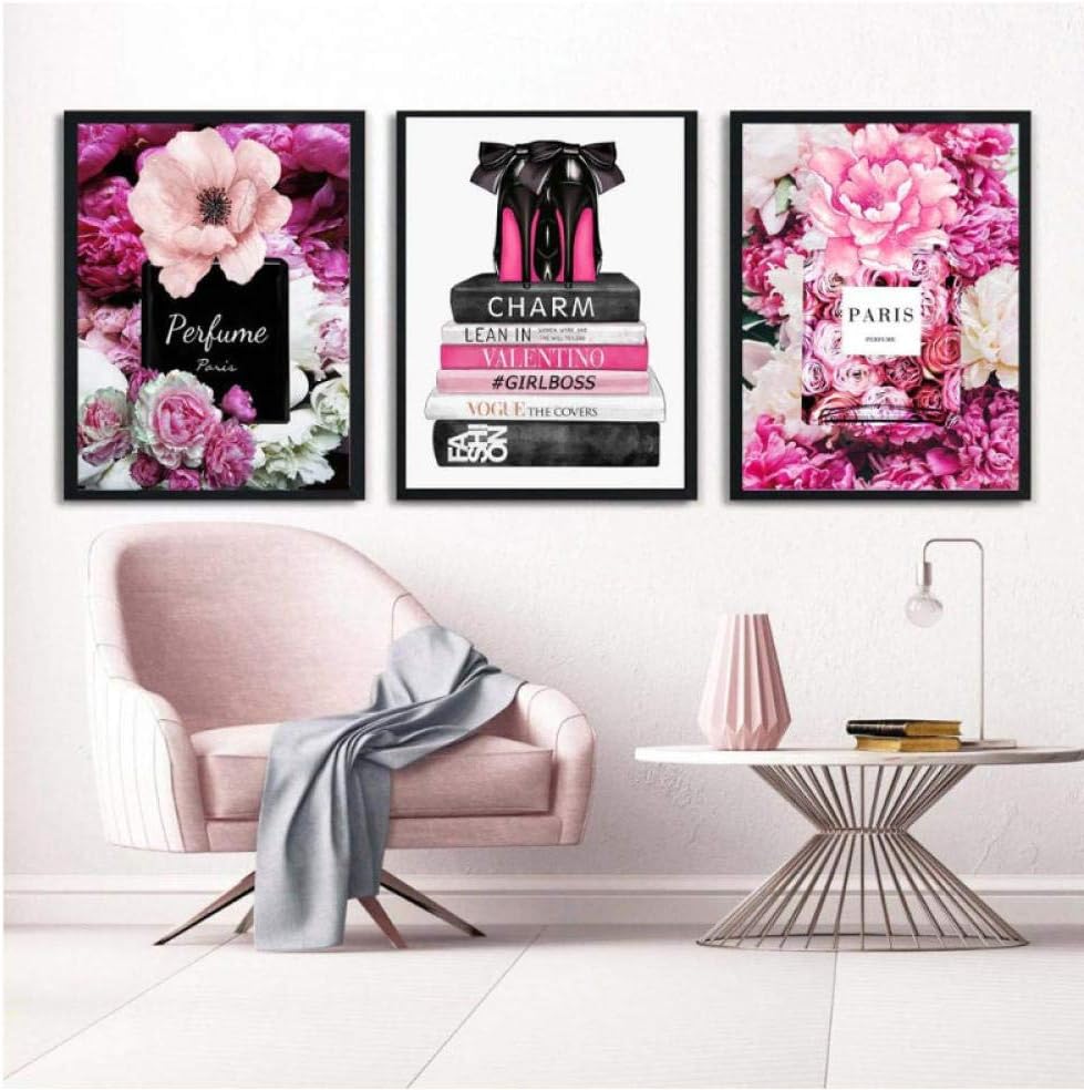 Perfume Flower Book Handbag Nordic Posters and Prints Wall Art Canvas Painting Wall Pictures for Living Room Decor 60x80x3Pcscm No Frame