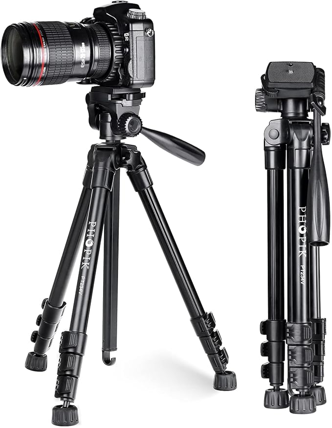 PHOPIK 56inch Aluminum Alloy Tripod, Video Tripod, Suitable for Mobile