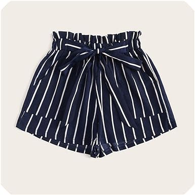 frill trim tie waist striped shorts