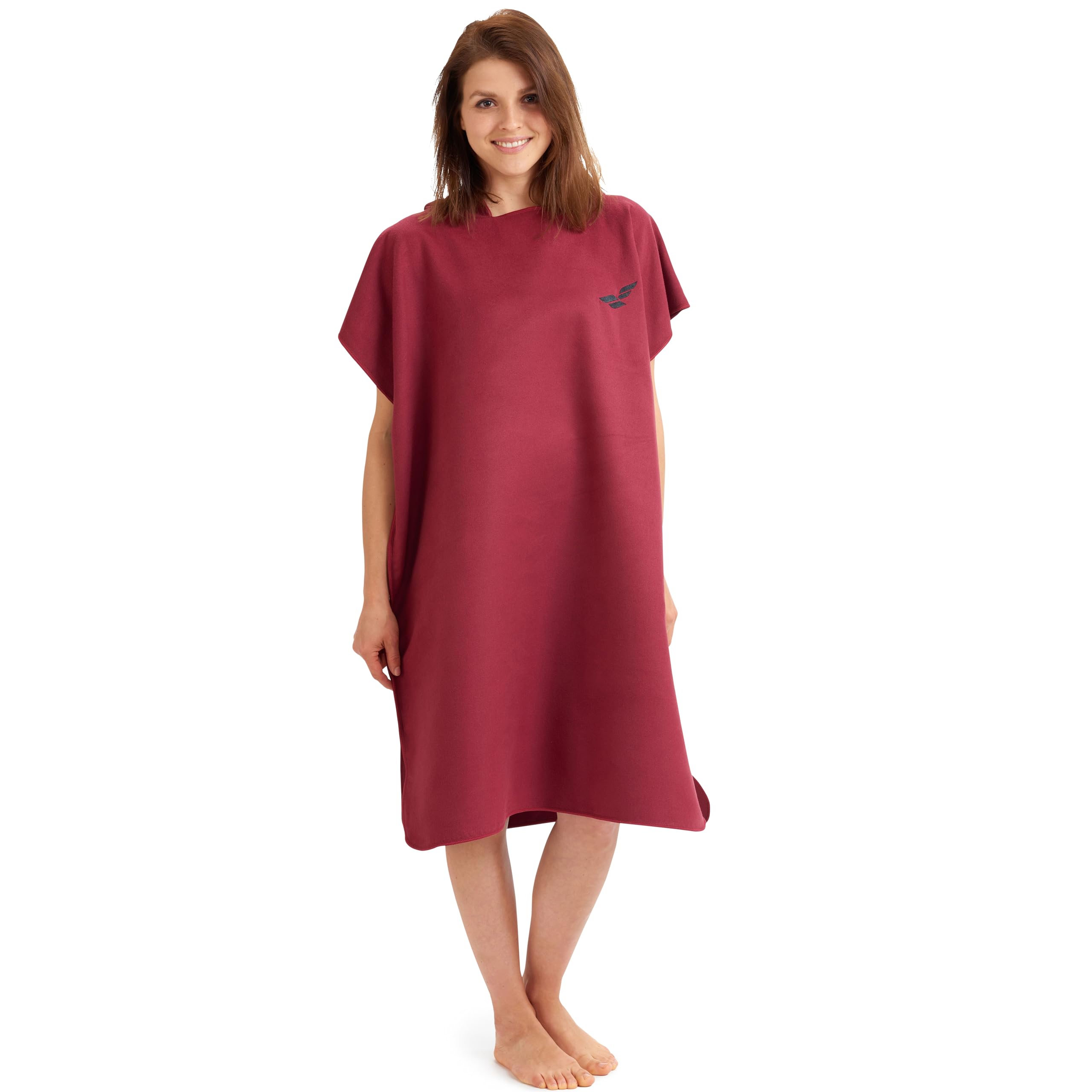 Fit-Flip Changing Robe - Microfibre Swim and Surf Poncho – Beach Robes Adult - Quick Dry Hooded Swimming Towel for Men and Women - size M, Winered