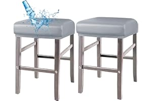 ANWUCHEN Stool Covers Rectangle,2 Pack Stretch Waterproof PU Rectangle Bar Stool Covers Elastic Vanity Stool Cover Removable Counter Stool Covers with Elastic Bands for Wooden Metal Barstools Light Gray