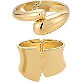 Yowivon Gold Bangles Bracelet for Women, Irregular Chunky Gold Bracelet Teardrop Wave Twisted Hinged Open Bangle Bracelets, Non Tarnish 18K Gold Plated Thick Cuff Bracelets Trendy Jewelry Gifts
