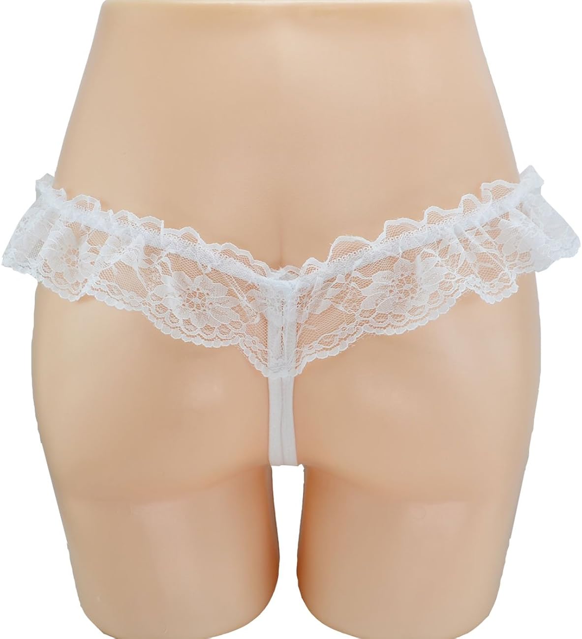 SYAYA Women’s Sexy Lace Lingerie G-String Pearls Ribbon Open Crotch T-String A2 (White) - Image 5