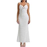 HTZMO Women Elegant Summer Casual Bodycon Maxi Dress Sexy V Neck Halter Ruffle Wedding Guest Formal Long Dresses