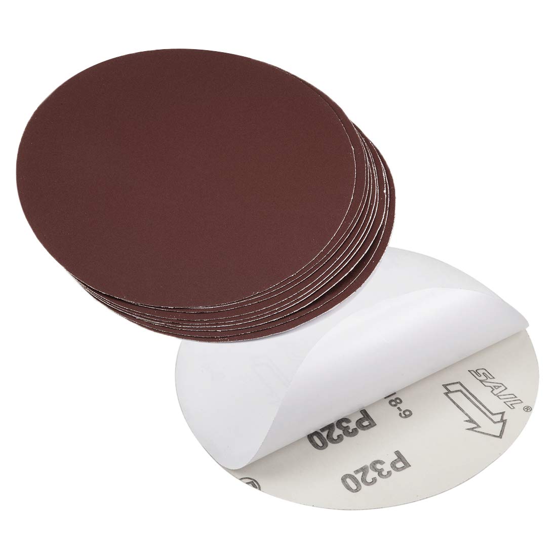 sourcing map 6" PSA Sanding Discs 320 Grit Self Stick Aluminum Oxide Sandpaper for Random Orbital Sander Wood Metal Auto Dry Polishing 10pcs