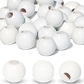 240Pcs White Wood Beads 16mm with Large Hole:6mm for Craft Wood Beads for Art Work (White)
