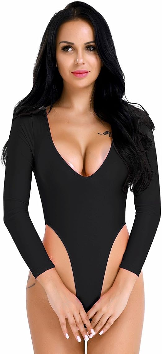 Women's One Piece Thong Bodysuit – High Cut Sheer Mesh Leotard Lingerie Romper (One Size)
