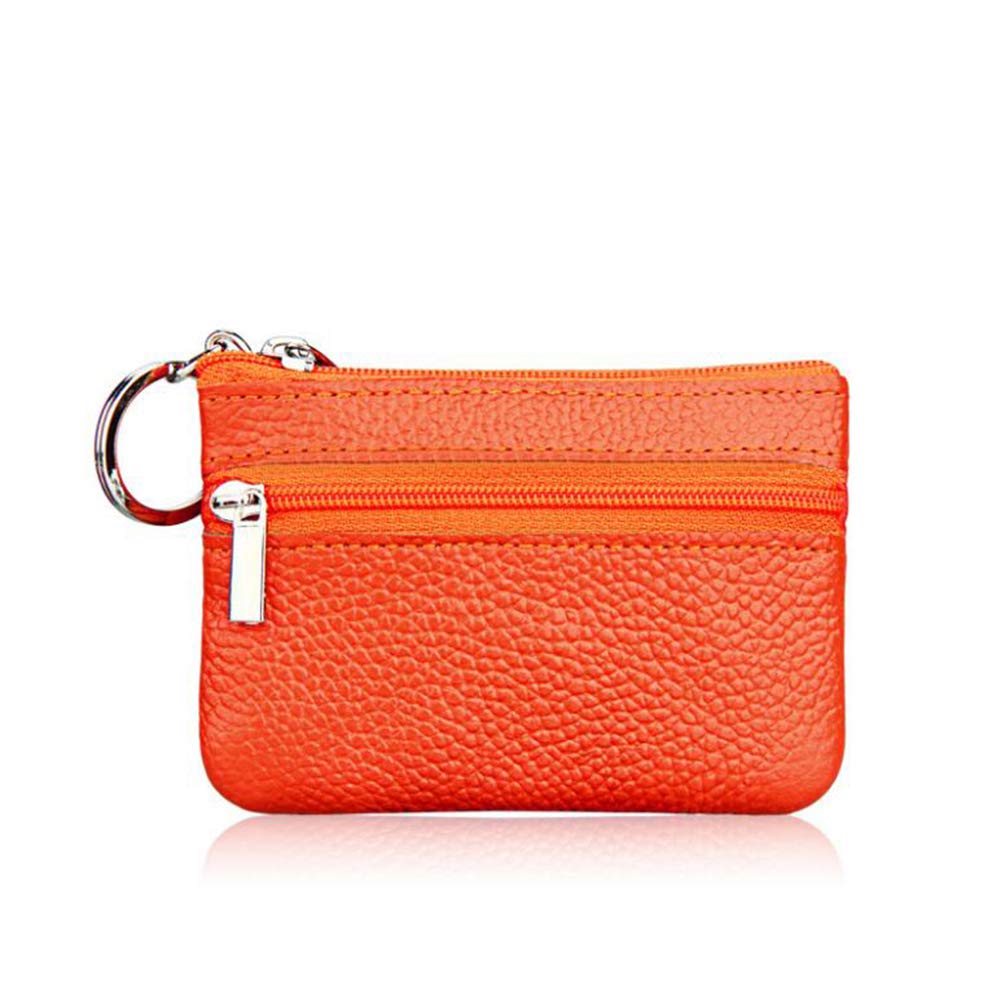 AprinCtempsD Ladies Small Coin Purse Genuine Leather with Zip Mini Change Wallet Pouch for Womens for Womens Mens with Key Ring (Orange)