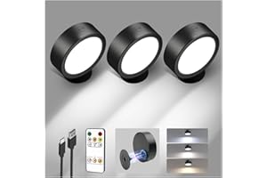 EZVALO LED Wall Mounted Lights, 5500mAh Rechargeable Wall Sconces Lamp, 3 Color Temps & Remote and Touch Control, 360°Rotation Dimmable Cordless Wall Light for Bedroom Reading Study Bedside (3 Pack)