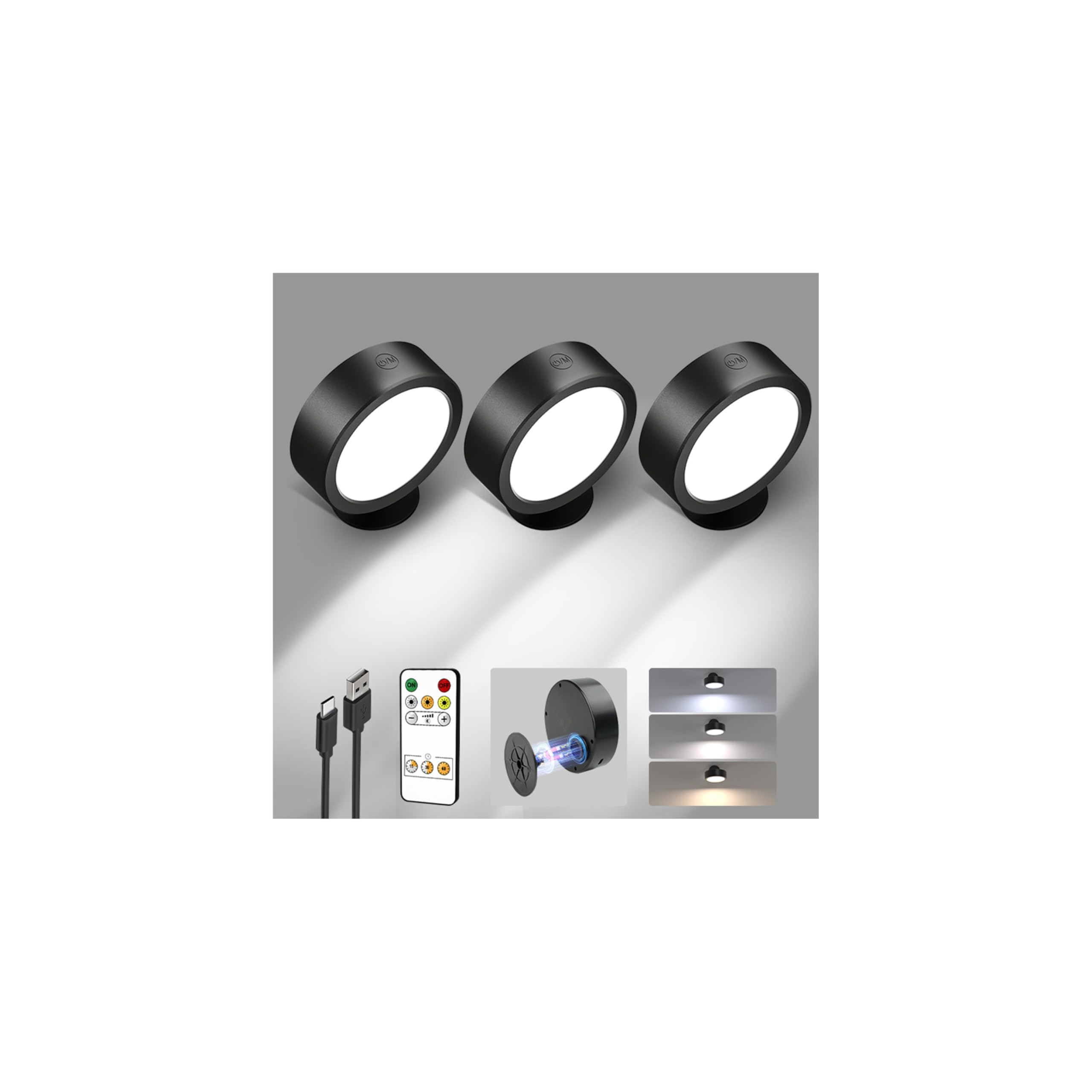 Photo 1 of EZVALO LED Wall Mounted Lights, 5500mAh Rechargeable Wall Sconces Lamp, 3 Color Temps & Remote and Touch Control, 360°Rotation Dimmable Cordless Wall Light for Bedroom Reading Study Bedside (3 Pack)