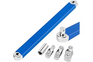 Benustra Offset Extension Wrench 3/8, 15In Tight Reach Extension Wrench with 1/2" 1/4" 3/8" Square Drive Adapters, Multifunct