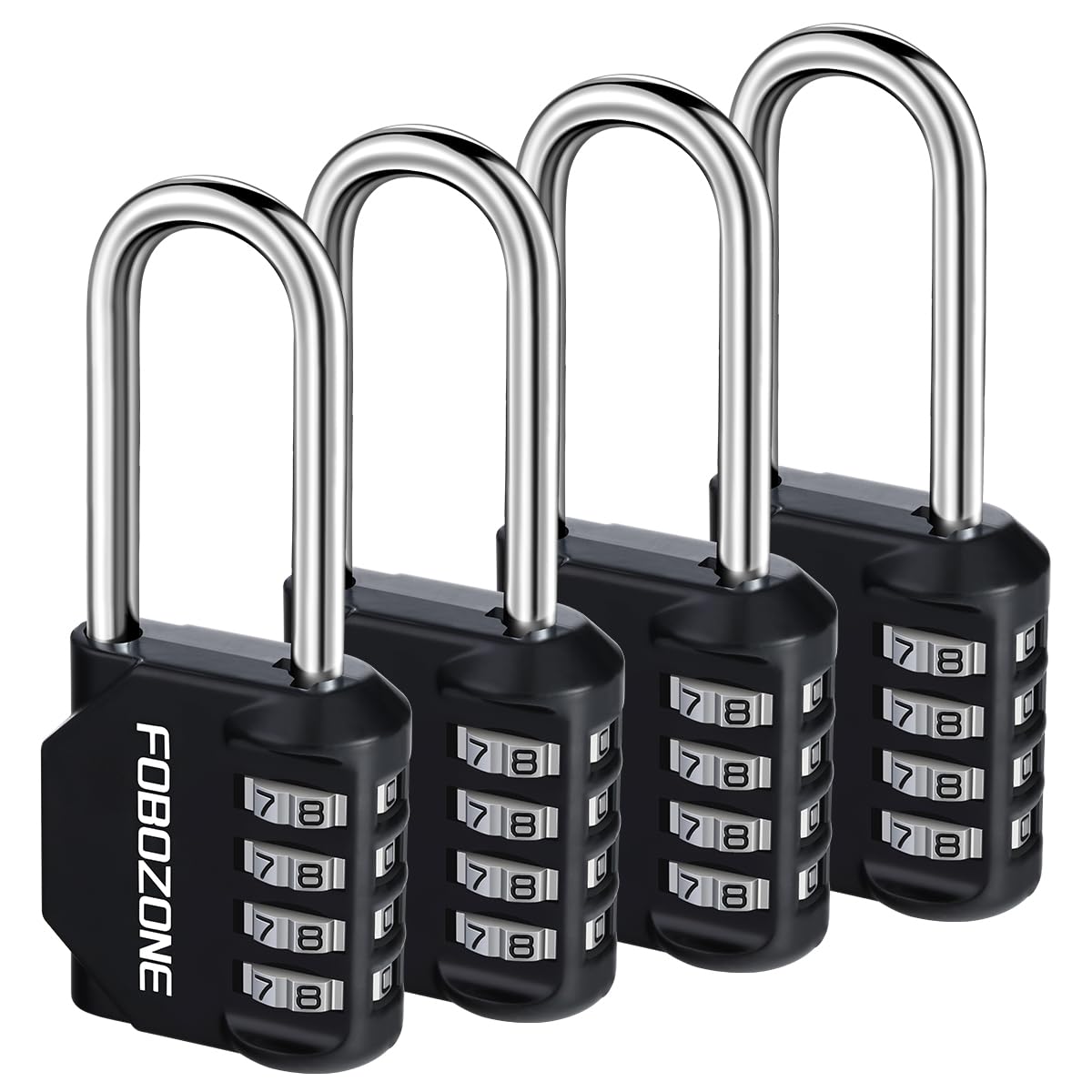 Combination Lock, FOBOZONE 4 Digit Outdoor Waterproof Resettable Code Padlock,for Gym Locker, Cabinet,Shed, Hasp,Gate, Tool Box,School Locker Lock (L Black 4 Pack)