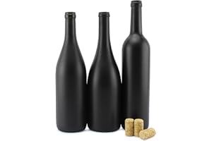 CORNUCOPIA BRANDS Cornucopia Black Wine Bottles w/Corks (Set of 3); Black Matte Coated Glass Wine Bottles Various Sizes for Decor and Homemade Wine