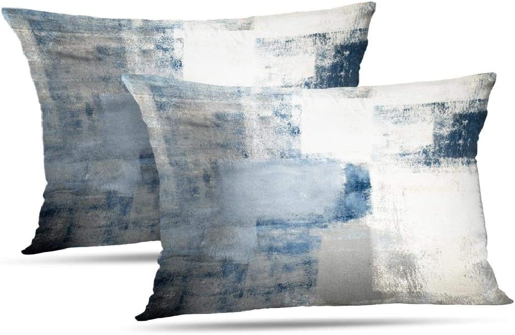 Alricc Set of 2 Turquoise and Grey Art Artwork Contemporary Decorative Gray Home Decorative Throw Pillows Covers Cushion Cover for Bedroom Sofa Living Room 18X18 Inches: Home & Kitchen