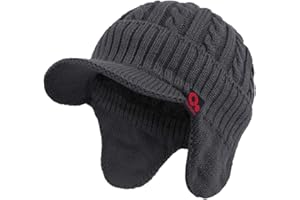 FORDALLIO Winter Ear Warmer Billed Visor Beanie with Ear Flaps Knitted Brimmed Trapper Hat