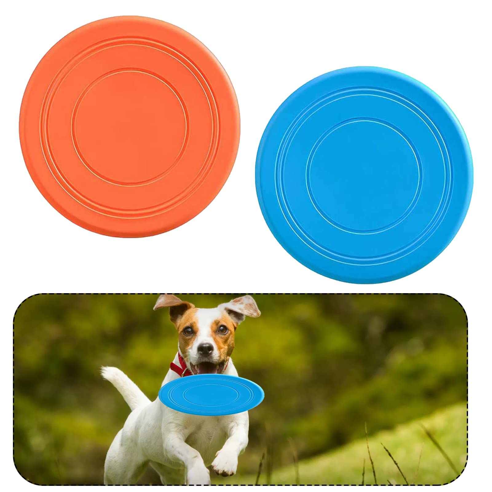 Bansusu Dog Frisbee Toy Set, 2-Pack Non-Toxic Rubber Flying Discs, Durable & Floatable, 7 Inch Dog Frisbee Indestructible for Outdoor Fun, Training, and Exercise (Blue, Orange)