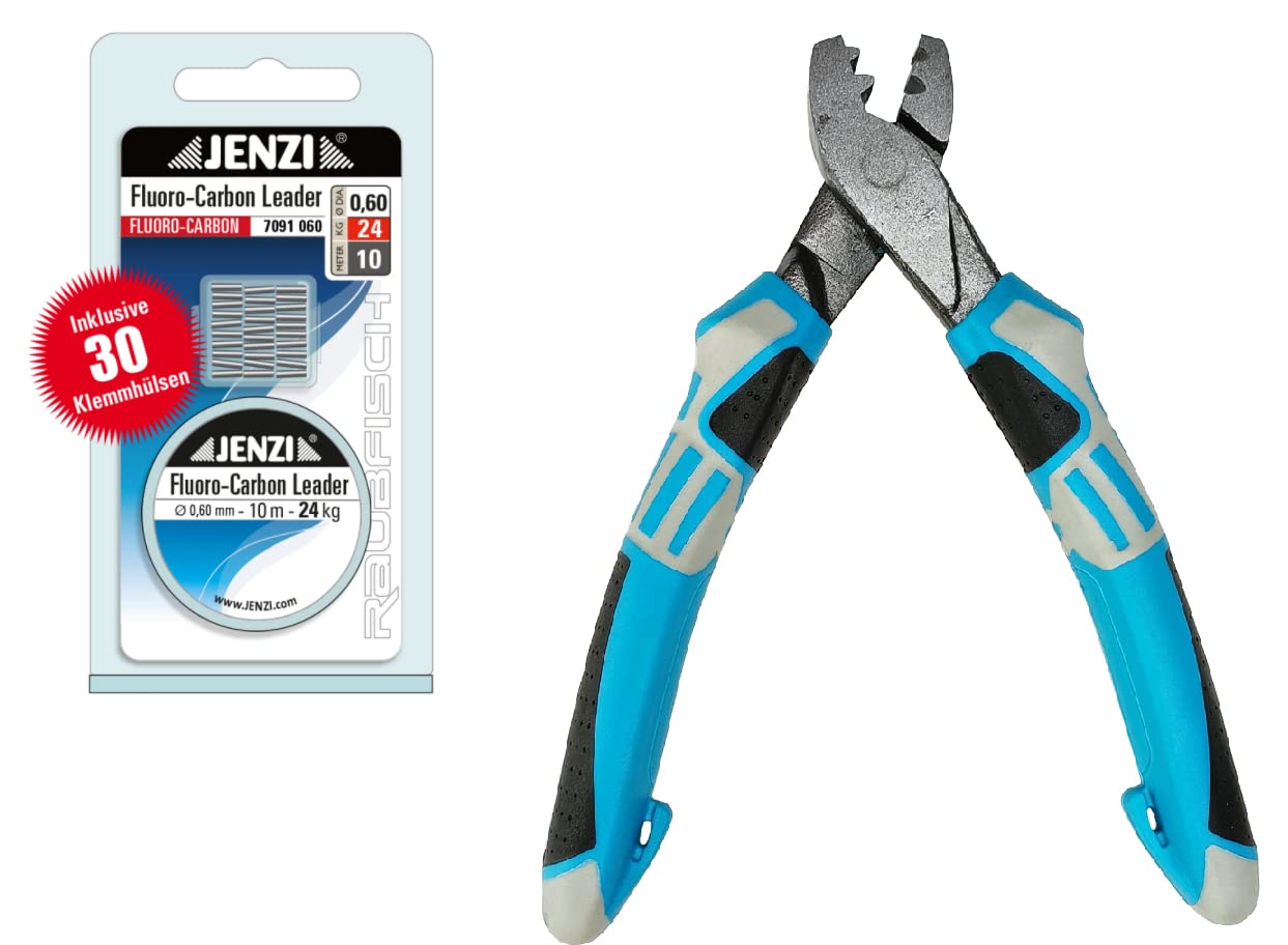 Fluoro Carbon Set 10 Metres Including 30 Crimp Sleeves 0.40 - 0.70 mm 11 - 27 kg Depending on Selection + Crimp Sleeves - Pliers and Free Petri Heil Sticker (0.6 mm 24 kg)
