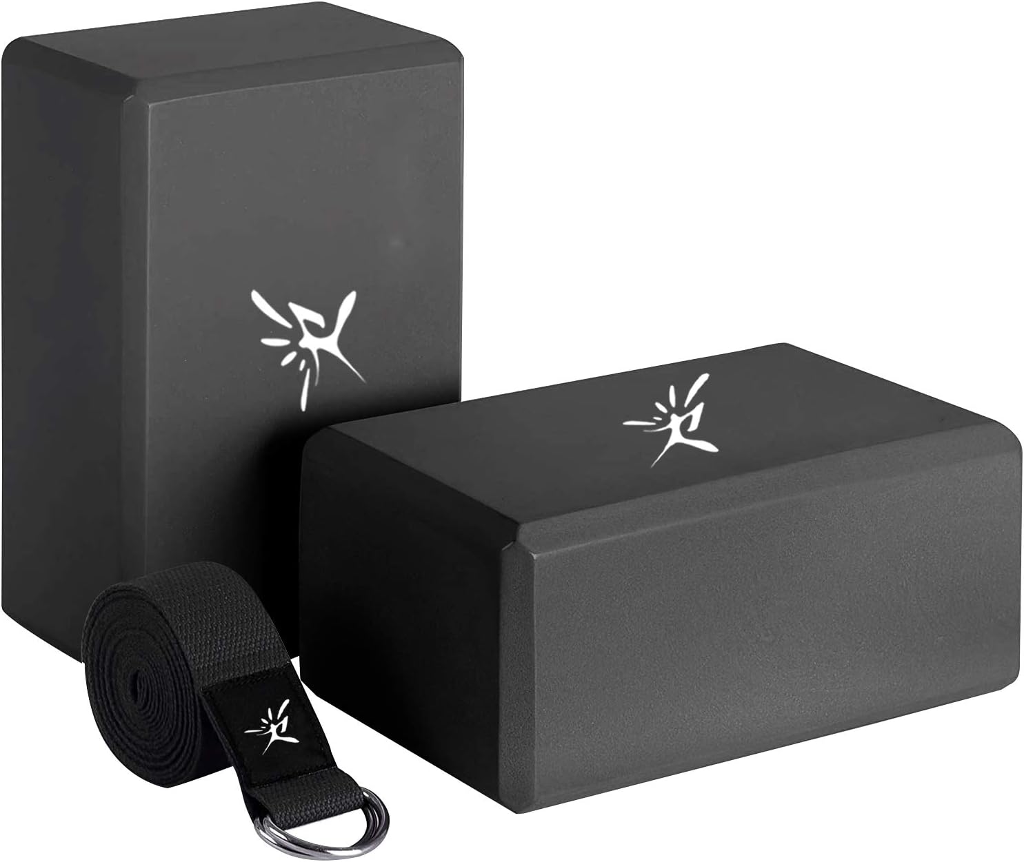 Risefit Yoga Blocks 2 Pack with Yoga Strap Set, High Density EVA Foam Soft Non-Slip Yoga Blocks 9x6x3 inch - Improve Balance and Flexibility, for Yoga Stretching, Pilates, Dance