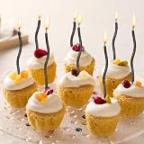 URAQT 24 Pcs Twisty Birthday Candles with Stands Black Metallic Long Candle view 3