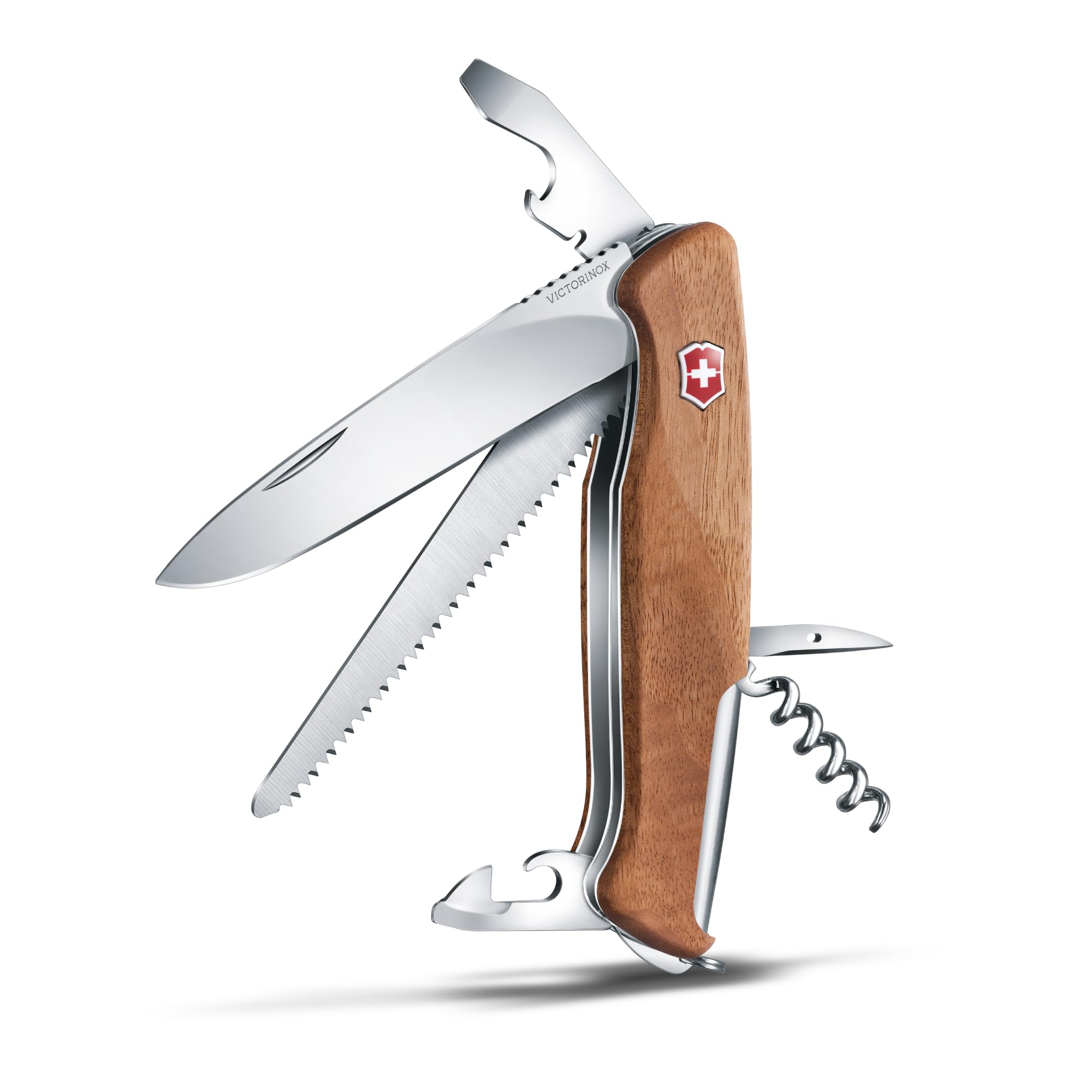 Victorinox Ranger Wood 55 Swiss Army Knife, Large, Multi Tool, Camping Knife, 10 Functions, Locking Blade, Wood