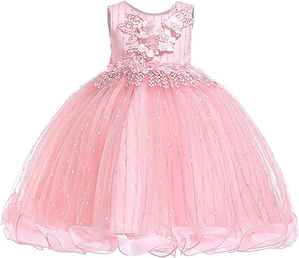 Girls Flower Dress Sleeveless Tulle Long Princess Lace Party Wedding Dresses Kids Ball Gown