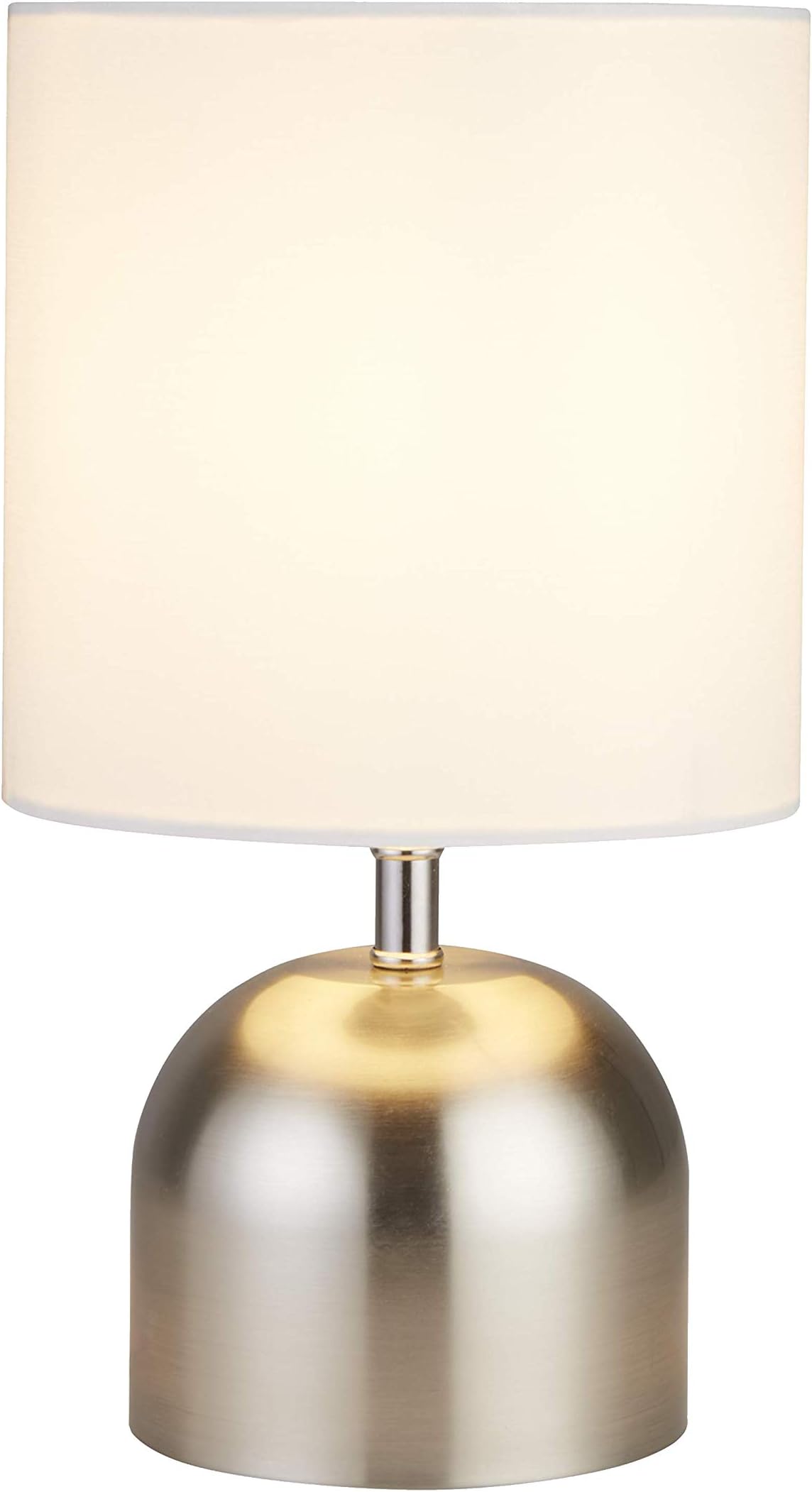 Lighting Collection Modern and Contemporary 1 Light Touch Table Lamp with White Fabric Shade, Satin Silver