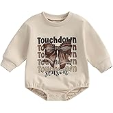 FYBITBO Newborn Baby Boy Girl Football Outfit Bow Touchdown Season Rompers Bubble Long Sleeve Onesie Fall Clothes